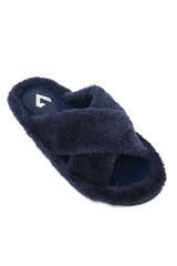 FLUFFY CROSS FUR SLIDE-NAVY