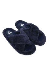 FLUFFY CROSS FUR SLIDE-NAVY