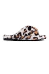 FLUFFY CROSS FUR SLIDE-WHITE/LEOPARD
