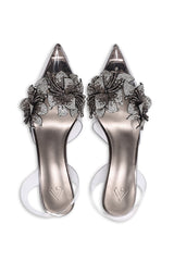3D CRYSTAL FLOWER HEELS-GUN
