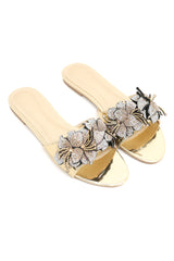 EMBELLISHED BLOOM SLIDES-GOLD
