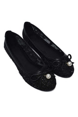 ORNATE BOW BALLET SHOE-BLACK