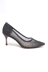 OPALINE EMBELLISHED POINT TOE HEEL-PEWTER