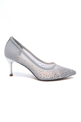 OPALINE EMBELLISHED POINT TOE HEEL-SILVER