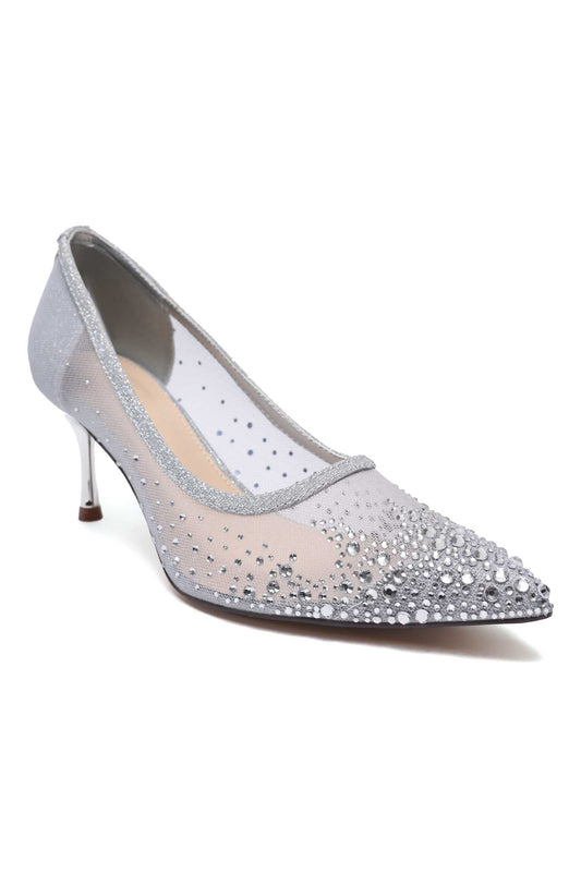 OPALINE EMBELLISHED POINT TOE HEEL-SILVER