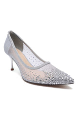 OPALINE EMBELLISHED POINT TOE HEEL-SILVER