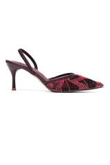 CRYSTAL BEADED SLINGBACKS - MAROON