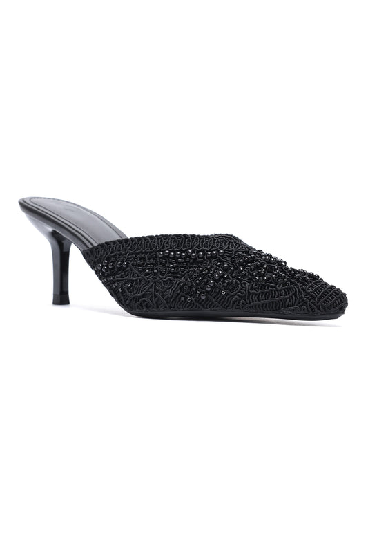 LUXE EMBELLISHED MULES - BLACK