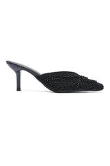 LUXE EMBELLISHED MULES - BLACK