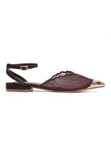 LACE POINTED FLATS - BROWN