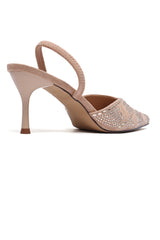 STUDDED SLINGBACK HEELS - BEIGE