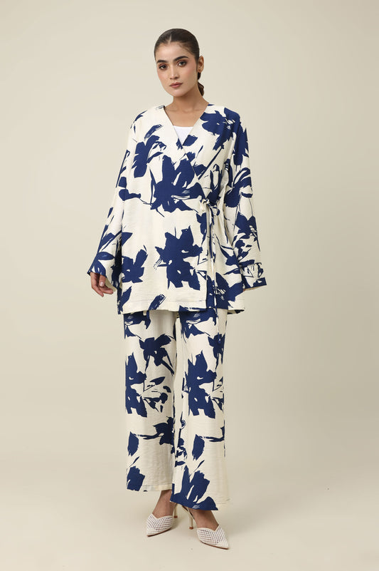 INK BLOOM WRAP CO-ORD-BLUE