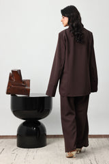 SUNBURST BUTTON BLAZER SET-CHOCO