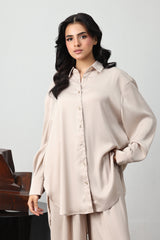 SILKEN CRINKLE SATIN CO-ORD SET-BEIGE