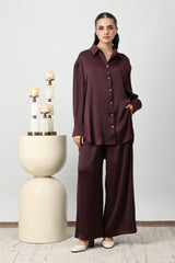 SILKEN CRINKLE SATIN CO-ORD SET-BURGUNDY