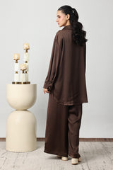 SILKEN CRINKLE SATIN CO-ORD SET-CHOCO
