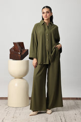 PINTUCK PLEAT CO-ORD SET-ARMY GREEN