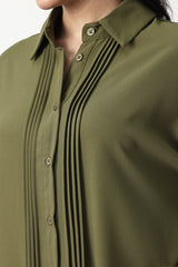 PINTUCK PLEAT CO-ORD SET-ARMY GREEN