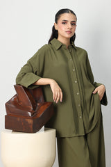 PINTUCK PLEAT CO-ORD SET-ARMY GREEN