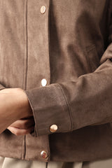 SUEDE-TOUCH SNAP BOMBER JACKET-CHOCO