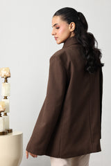 SCARF-NECK SHORT COAT-COFFEE