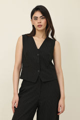 SLEEK STRIPES WAISTCOAT-BLACK