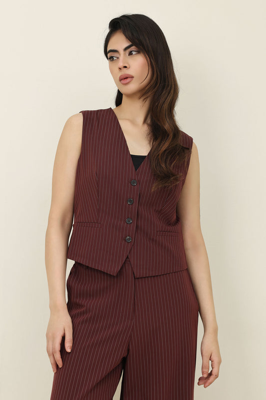 SLEEK STRIPES WAISTCOAT-WINE