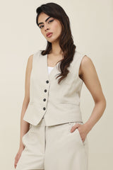 SLEEK STRIPES WAISTCOAT-BEIGE