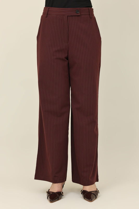 STRIPED WIDE-LEG PANTS-COFFEE