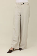 STRIPED WIDE-LEG PANTS-BEIGE