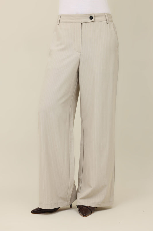 STRIPED WIDE-LEG PANTS-BEIGE
