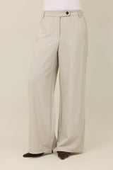 STRIPED WIDE-LEG PANTS-BEIGE