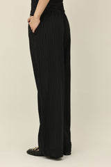 STRIPED WIDE-LEG PANTS-BLACK