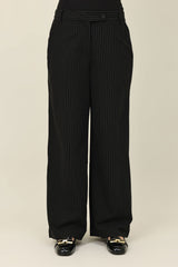 STRIPED WIDE-LEG PANTS-BLACK
