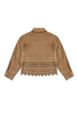 CUTWORK HEM SIGNATURE SHIRT-BROWN