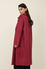 SUEDE TRACE LONG COAT-BURGUNDY