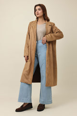 SUEDE TRACE LONG COAT-BROWN