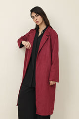 SUEDE TRACE LONG COAT-BURGUNDY