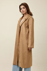 SUEDE TRACE LONG COAT-BROWN