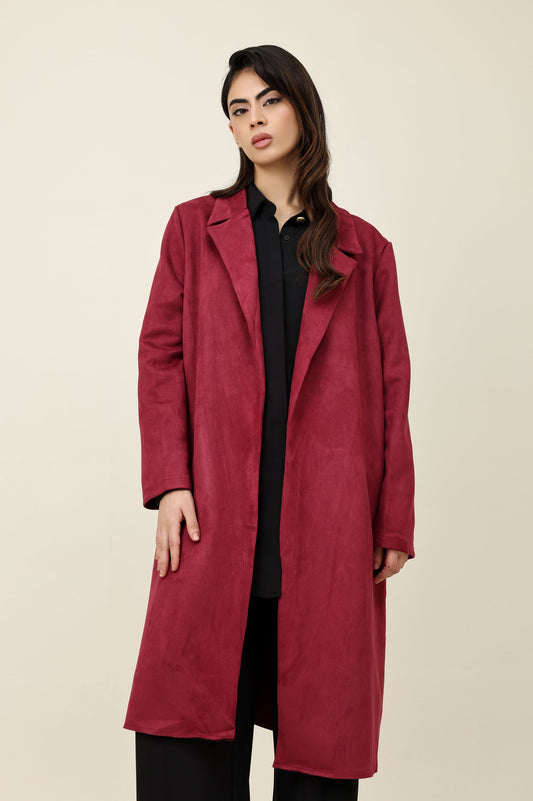 SUEDE TRACE LONG COAT-BURGUNDY