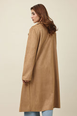 SUEDE TRACE LONG COAT-BROWN