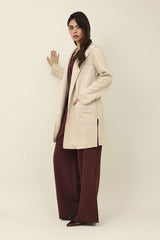 SUEDE LONGLINE COAT-BEIGE