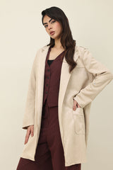 SUEDE LONGLINE COAT-BEIGE