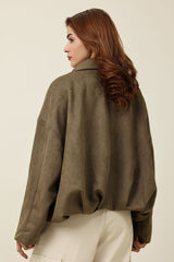 BALLOON-DRAPE SUEDE JACKET-GREEN