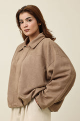 BALLOON-DRAPE SUEDE JACKET-MOCCA