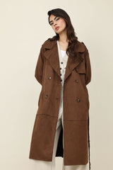 FLAP BELTED TRENCH COAT-CHOCOLATE