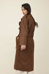 FLAP BELTED TRENCH COAT-CHOCOLATE