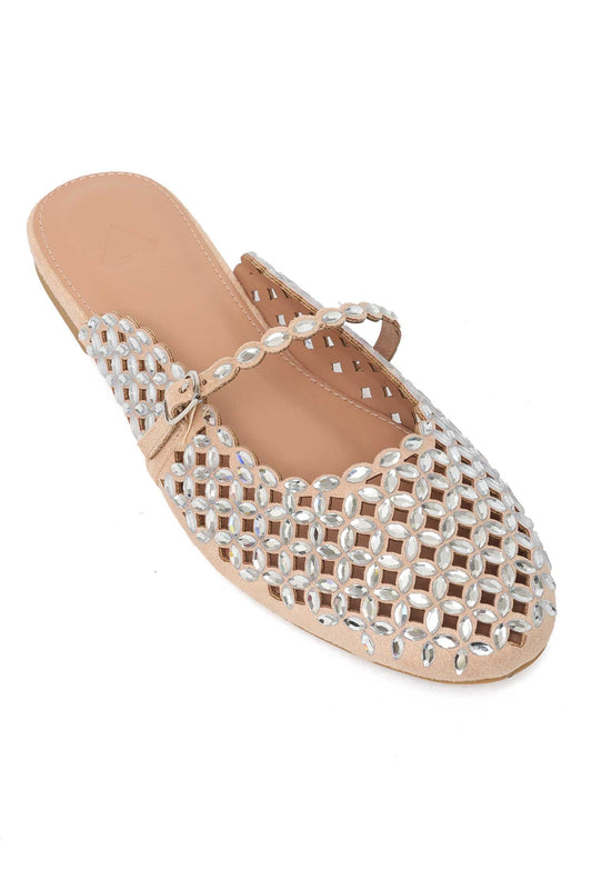 SPARKLE JEWEL MULE FLAT-BEIGE