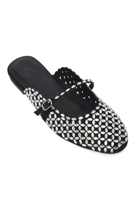 SPARKLE JEWEL MULE FLAT-BLACK