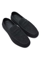 CHOCOLATE SUEDE LOAFERS-BLACK